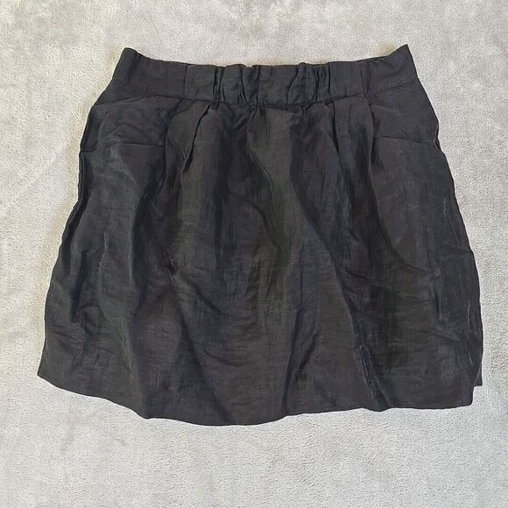 J Crew Mini Skirt Womens 0 Black‎ Linen Blend Back Zip Pockets Pleated Waist